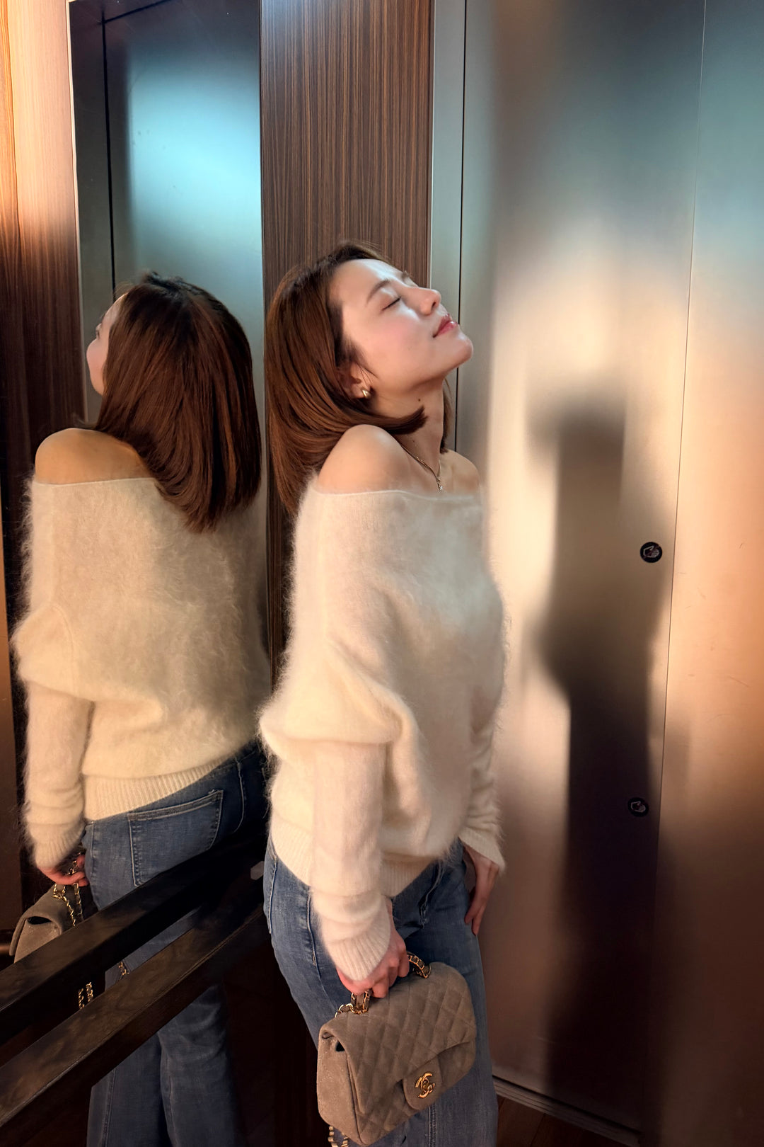 Wool Shaggy Off-Shoulder Knit