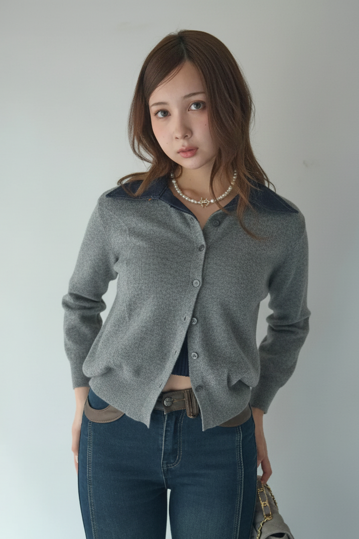 デニムドッキングニットトップス