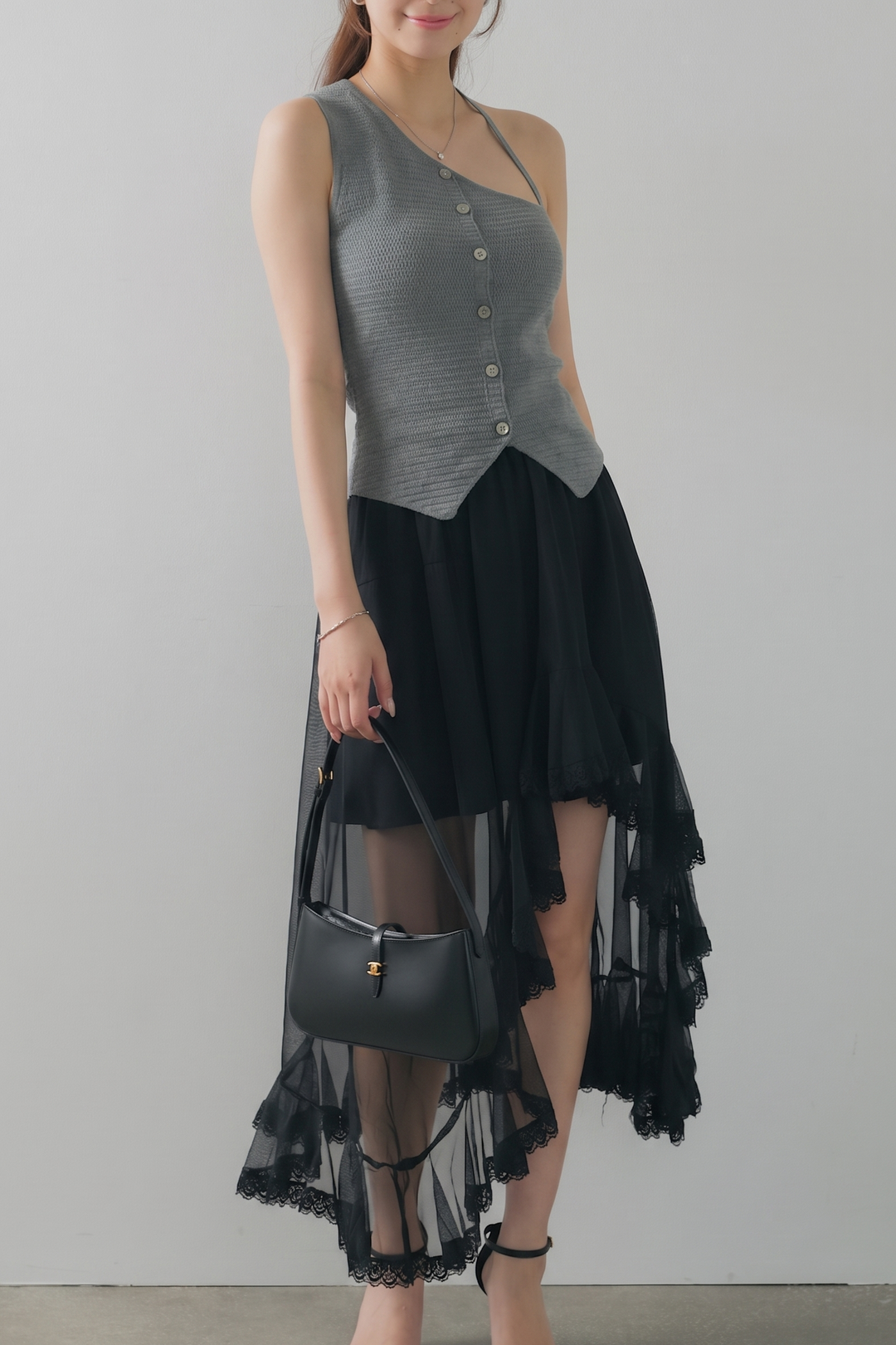 アシンメトリーカットサマーニットトップス