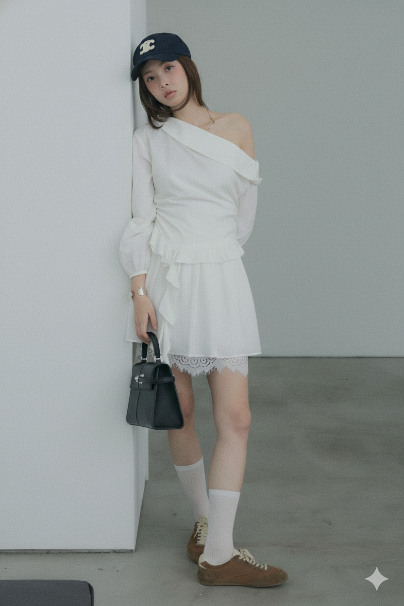 Off-the-Shoulder Draped Ruffle Dress