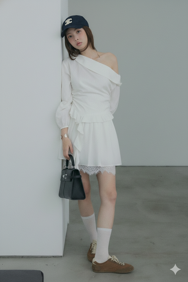 Off-the-Shoulder Draped Ruffle Dress