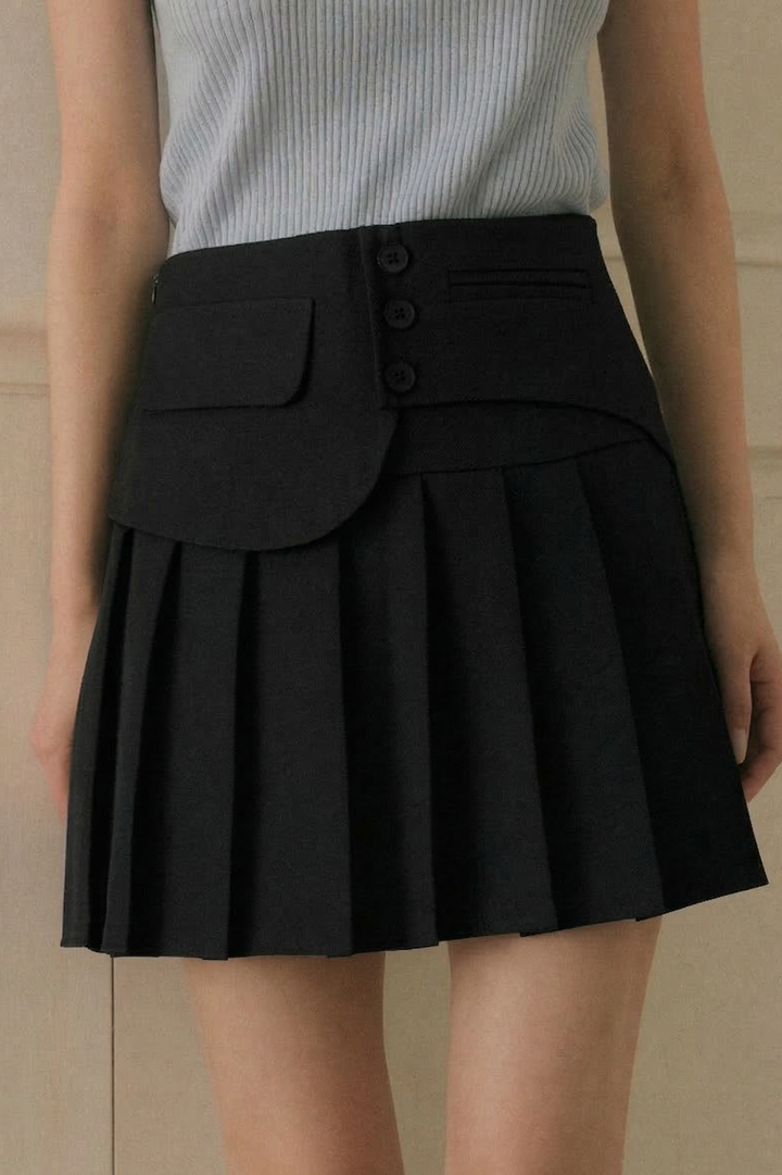 フロントフラッププリーツミニスカート