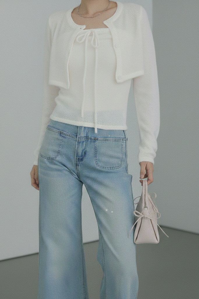シアーニットショート丈カーデ&2WAYトップスセット – maison-nua_shop