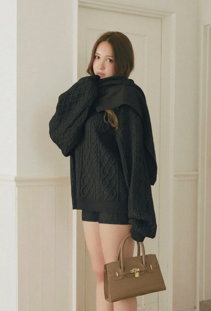 ケーブルニット3点セット