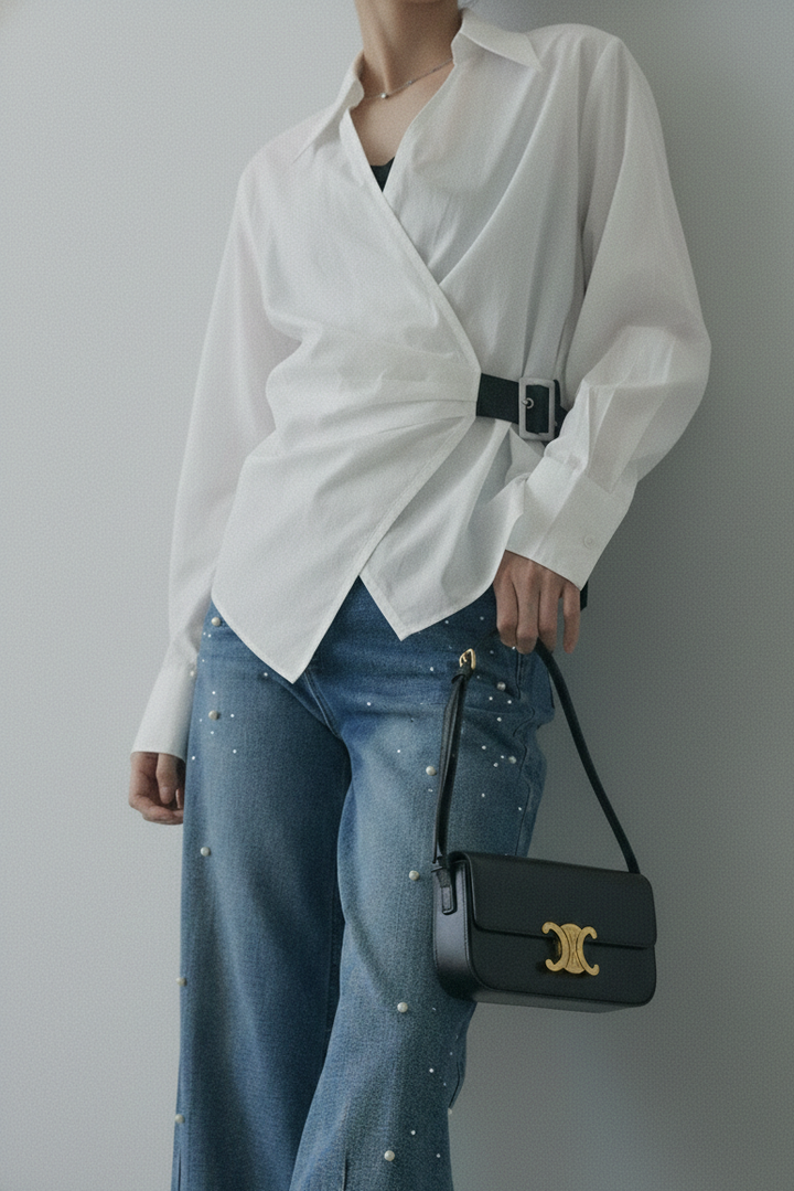 Side Belt Asymmetrical Cache-Coeur Shirt