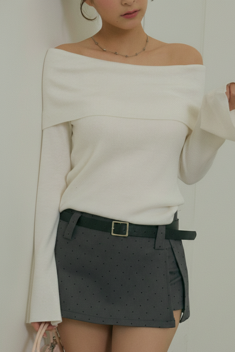 Off-the-Shoulder Flare Sleeve Knit Top