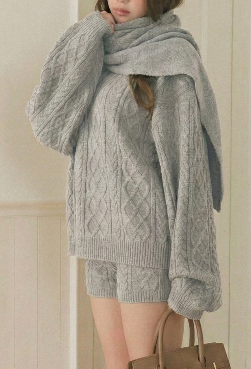 ケーブルニット3点セット