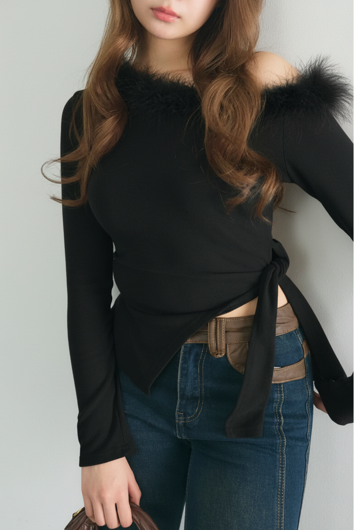 ワンショルダーファートップス