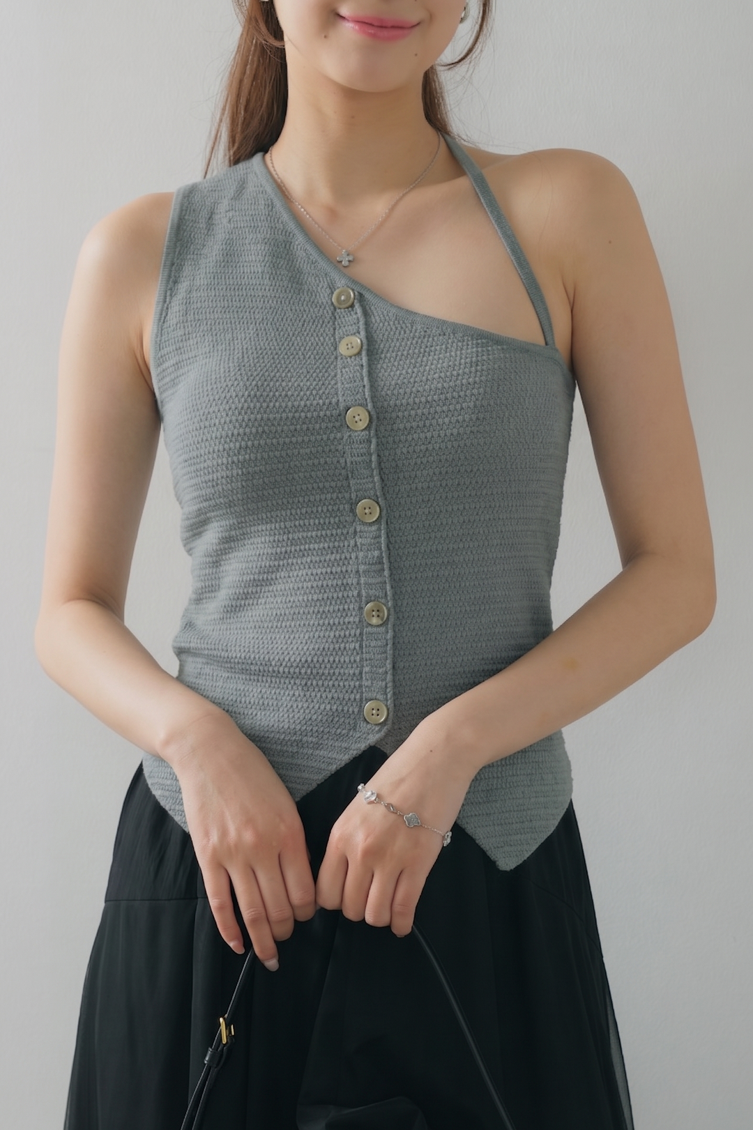 アシンメトリーカットサマーニットトップス