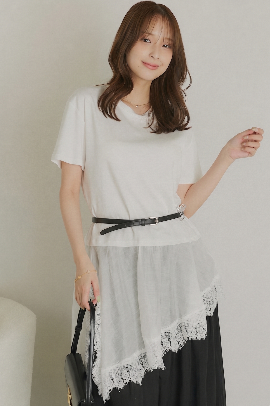 ベルト付レースコンビTシャツ
