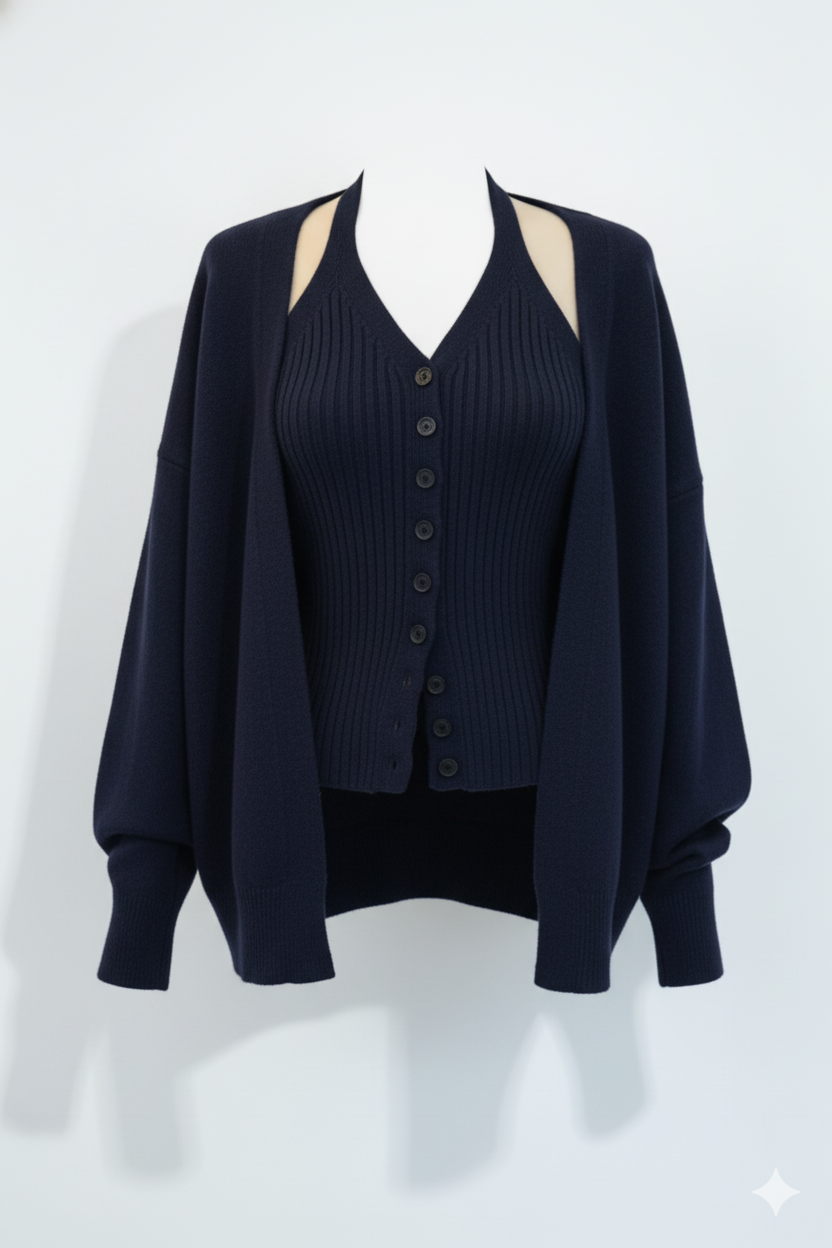 リブニットカーデセット