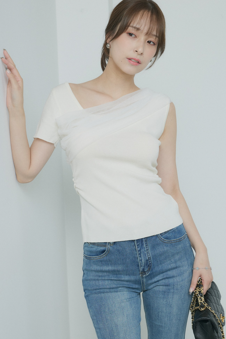 エアリーチュールコンビサマーニットトップス