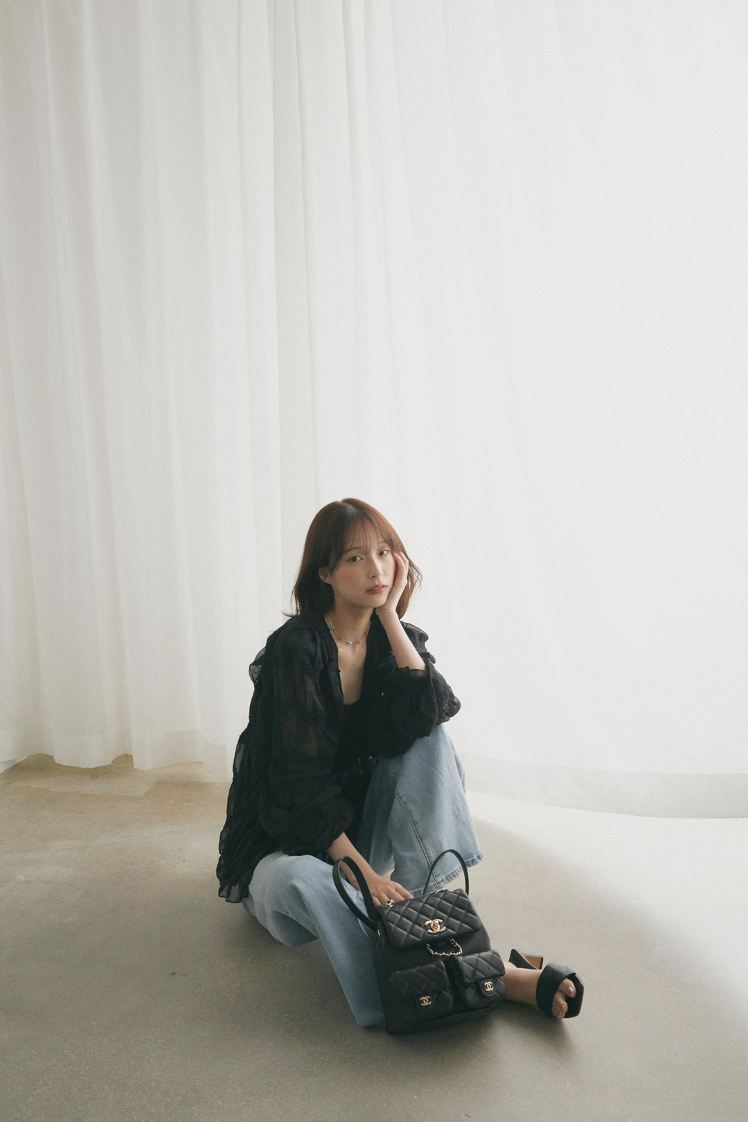 シャーリングシアーボリュームスリーブブラウス