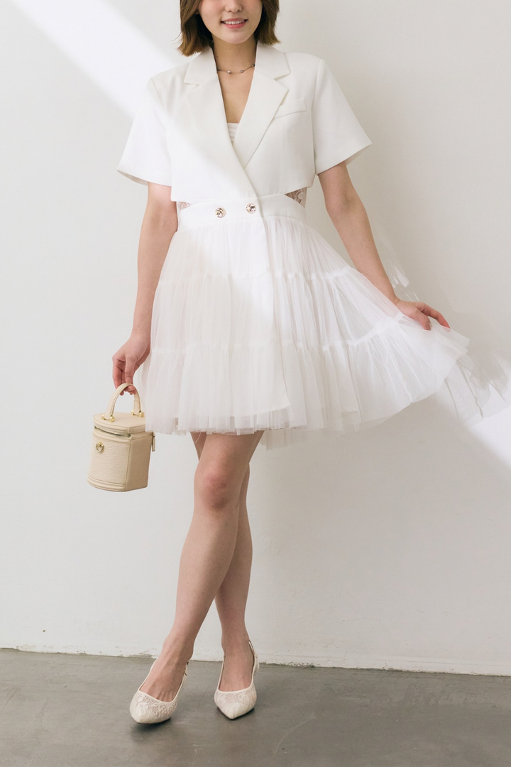 バックレースジャケットドッキングミニワンピ