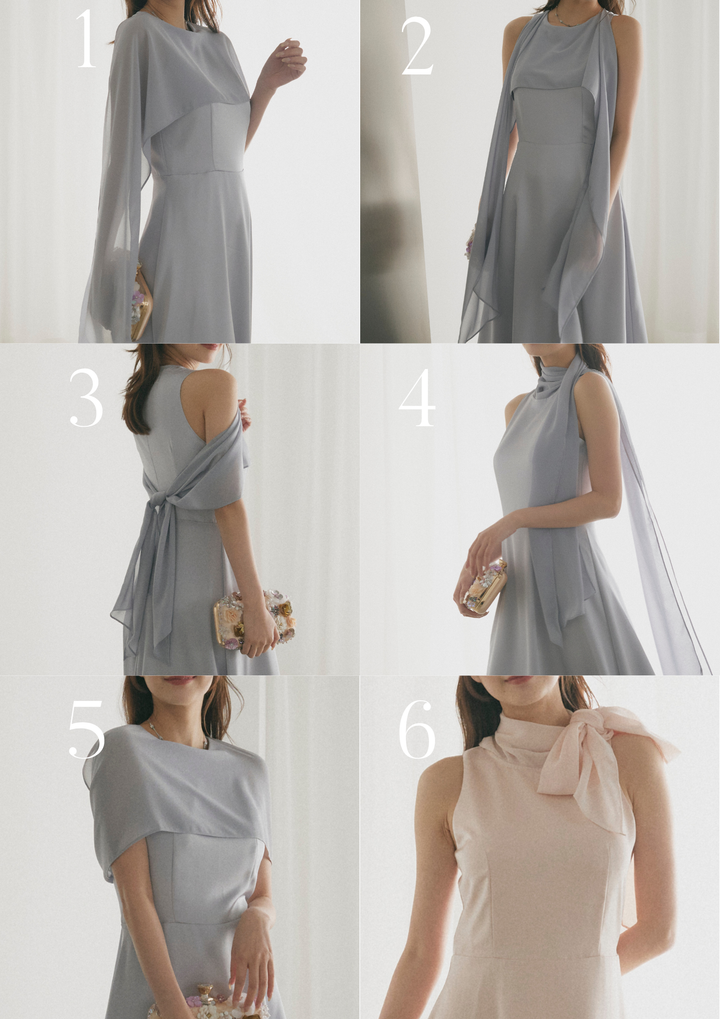 6WAYシフォンケープサテンロングドレス