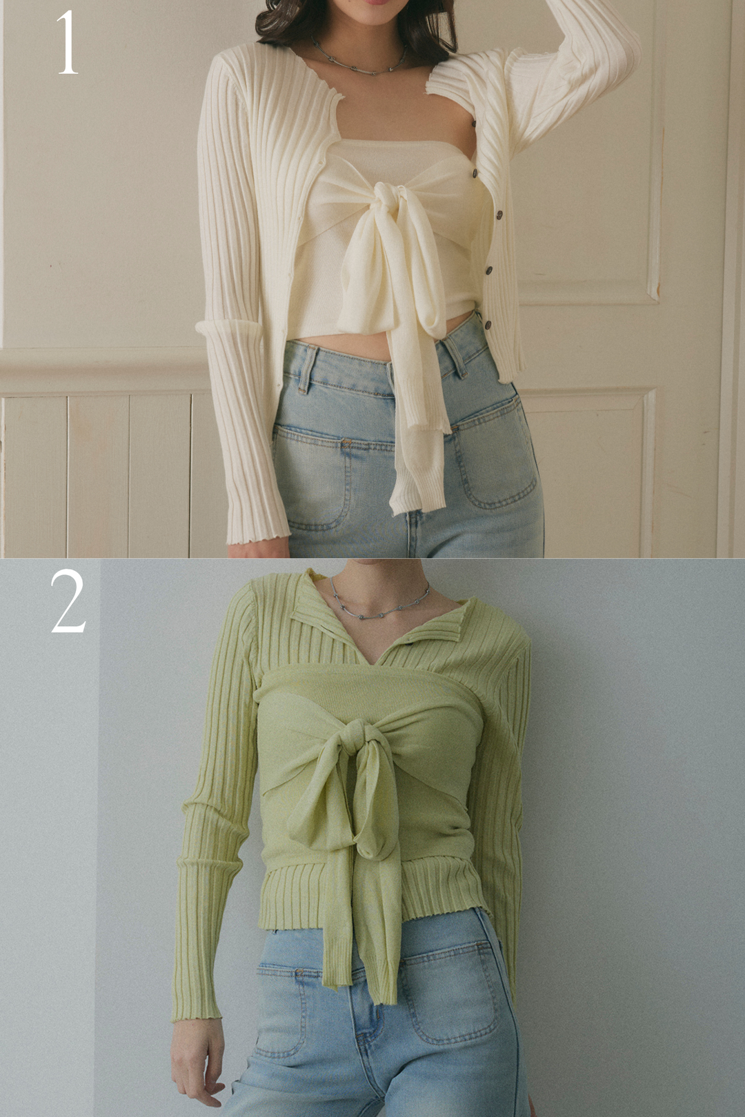 2WAYリブニット&ウエストリボンビスチェセット – maison-nua_shop
