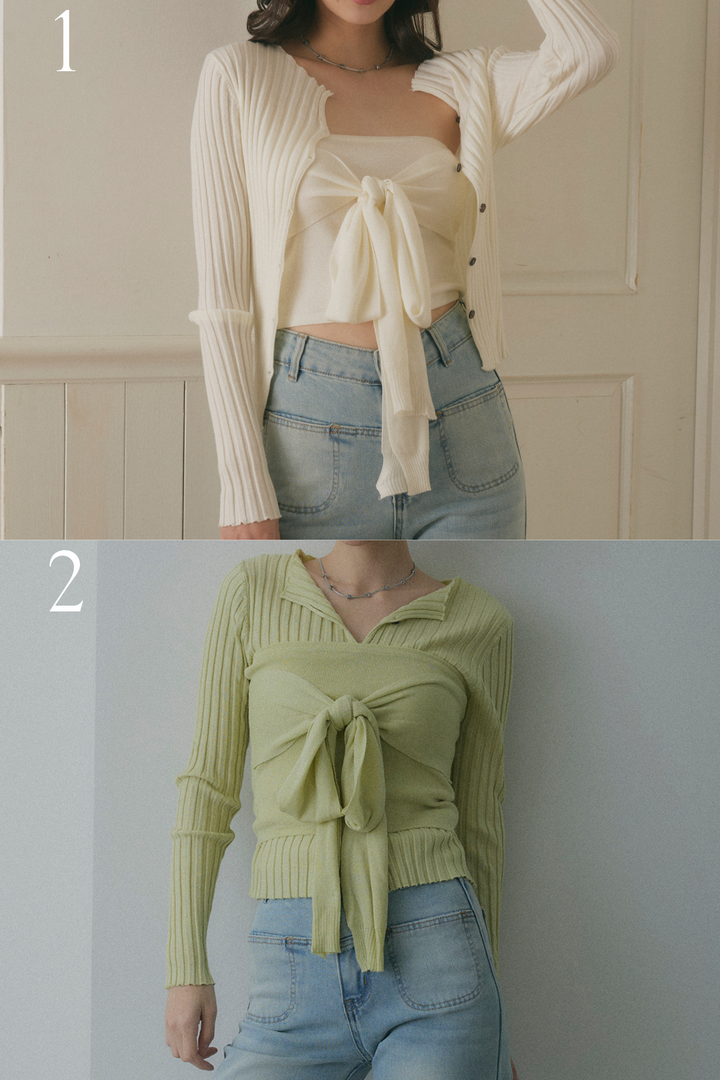 2-Way Ribbed Knit & Waist-Tie Bustier Set