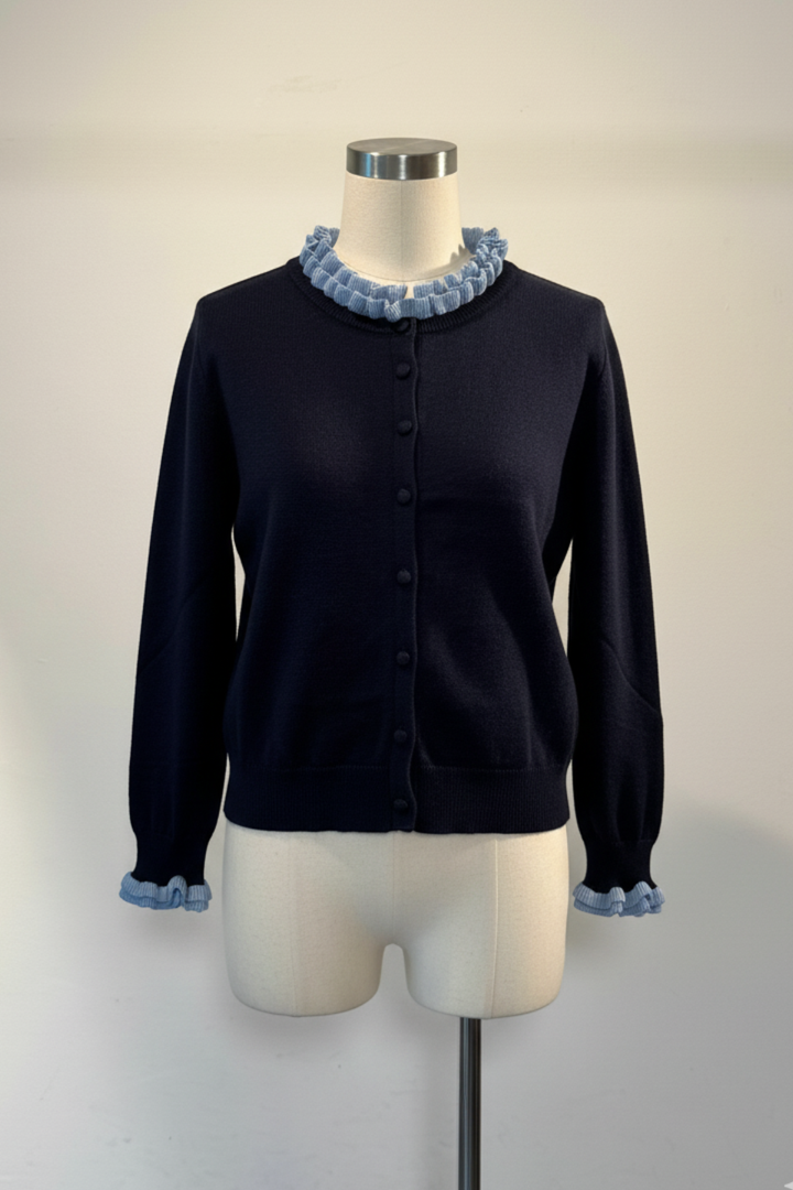 フリルカラーニットカーディガン