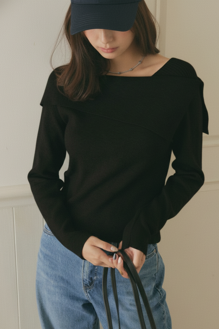 アシンメトリーオフショルルックニット