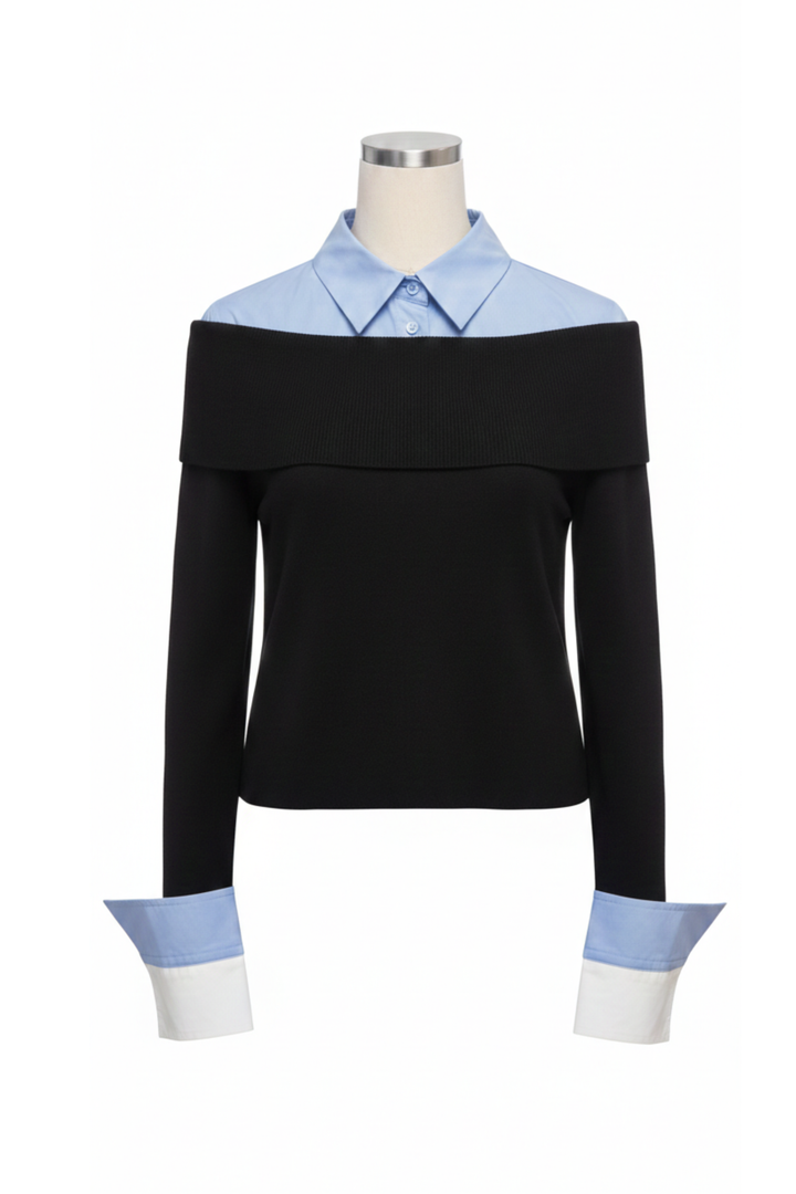 オフショルシャツドッキングニット