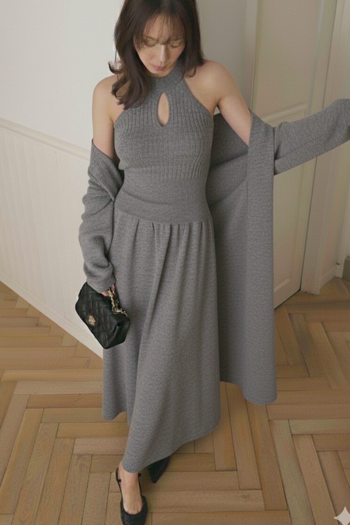 ホルターネックニットスカート3点セット