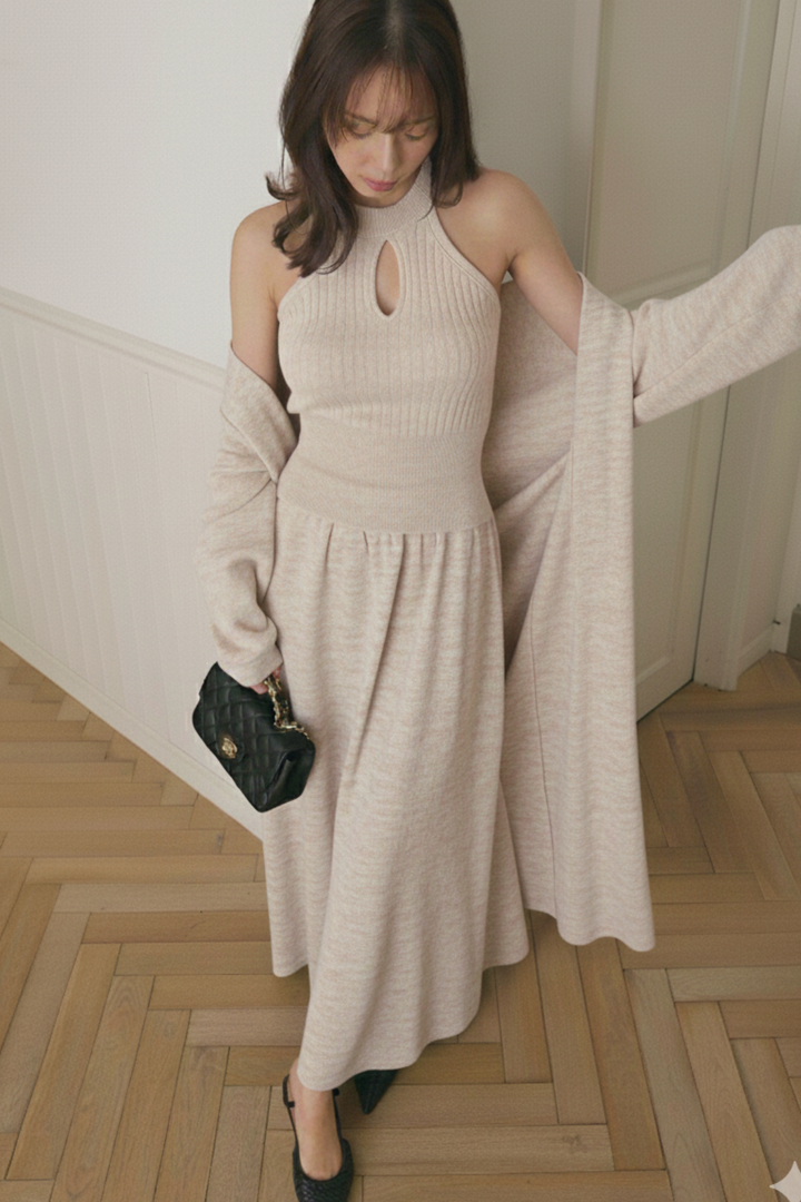 ホルターネックニットスカート3点セット