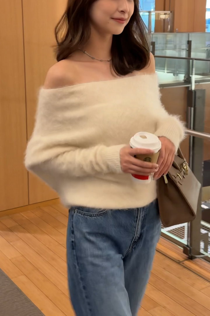 ウールシャギーオフショルニット